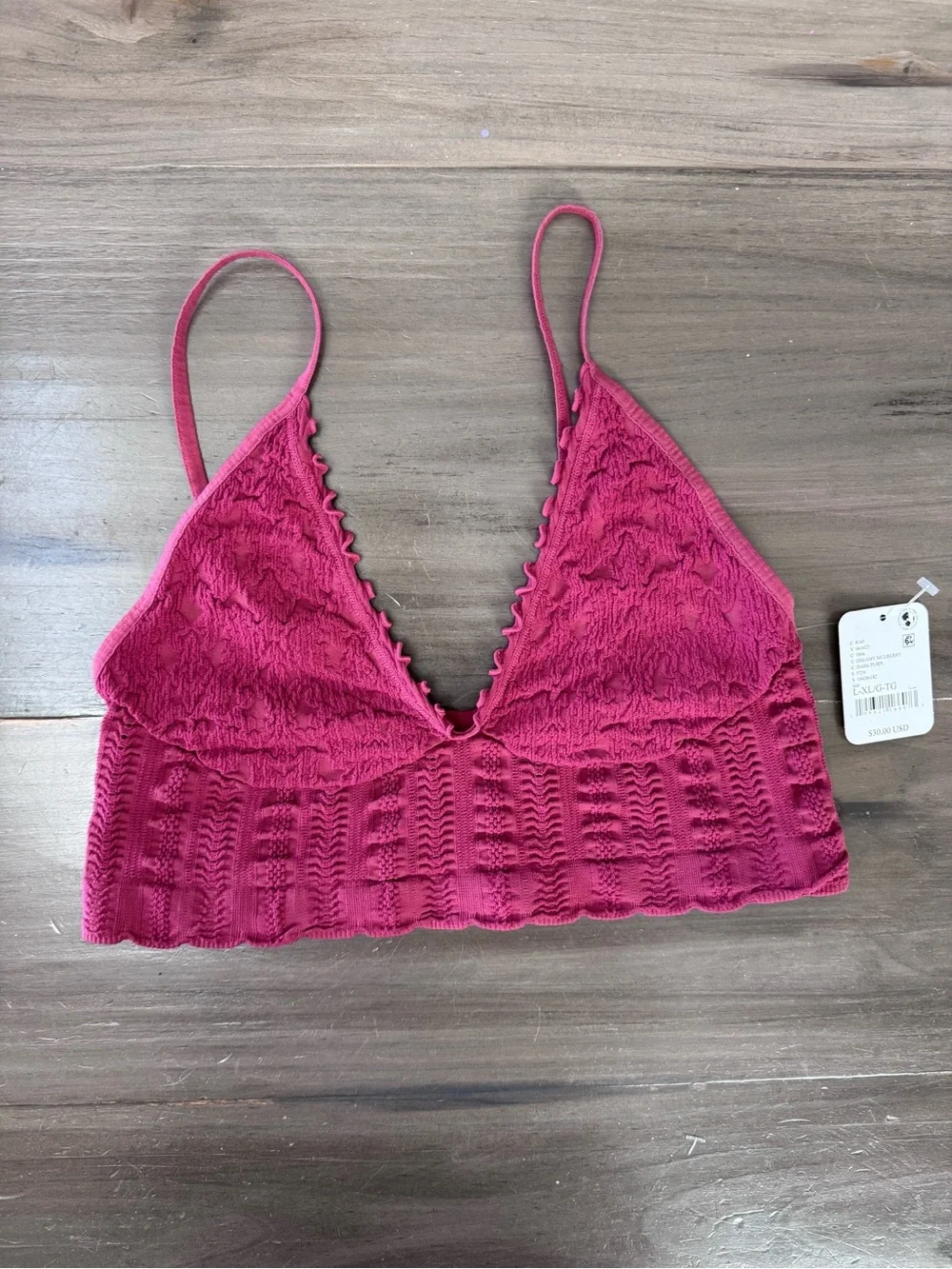 Free People Heirloom Seamless Bralette Women’s L/XL NWT Dreamy Mulberry